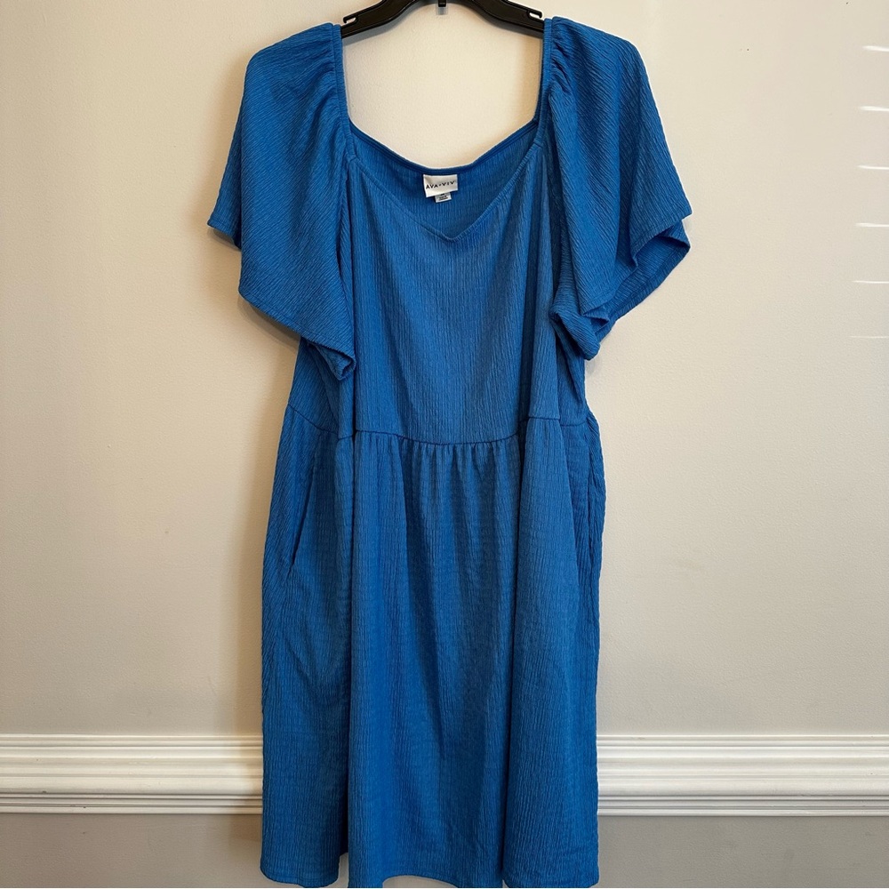 Ava & Viv Blue Dress with Flutter Sleeves